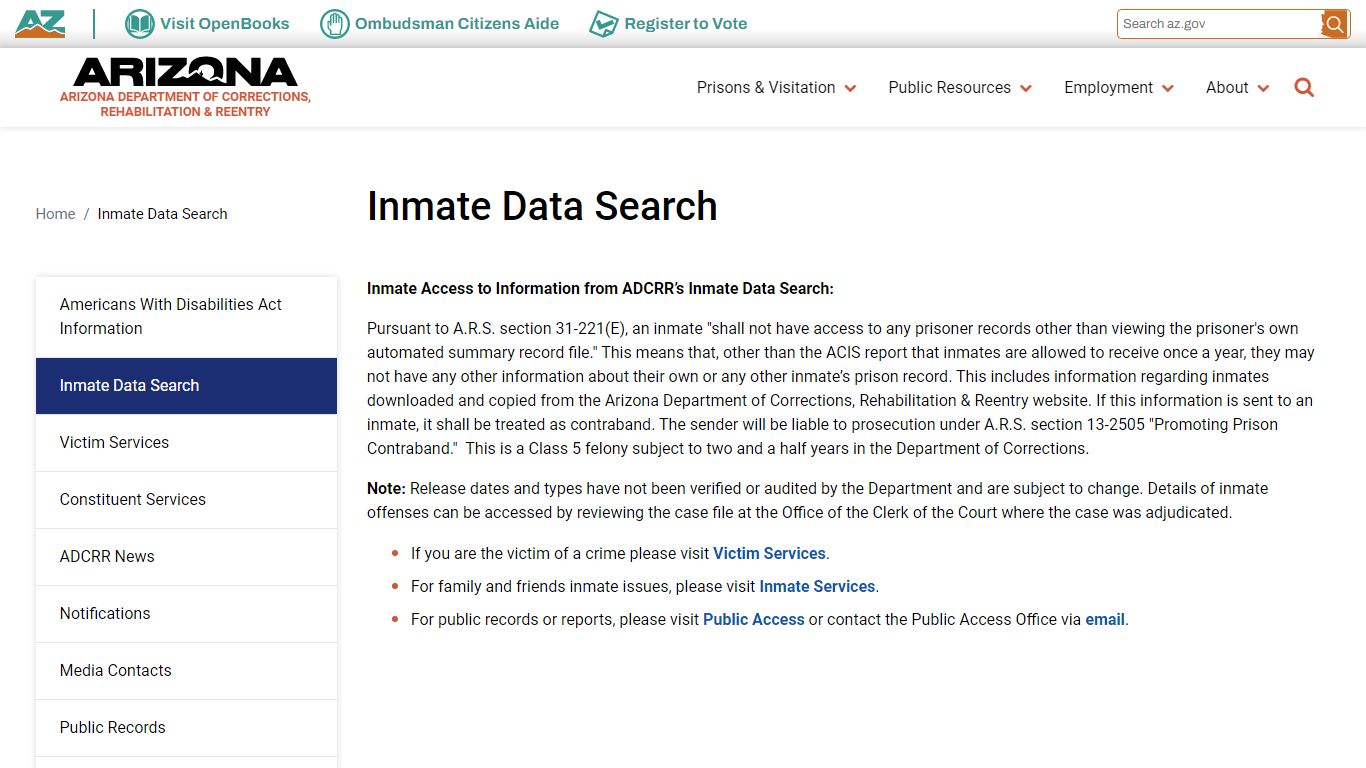 Inmate Data Search | Arizona Department of Corrections, Rehabilitation ...