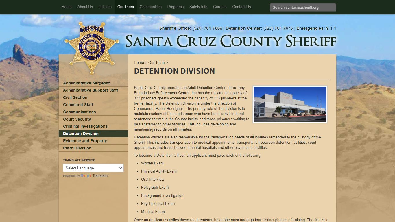 Detention Division :: Santa Cruz County Sheriff - Santa Cruz, AZ